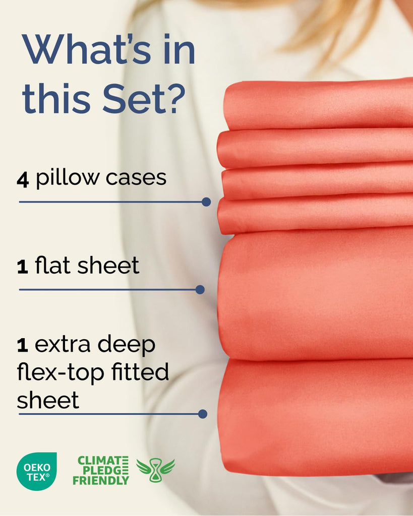 CGK Extra Deep Flex Top Split Head King 6pc Cooling Sheet Set - Coral
