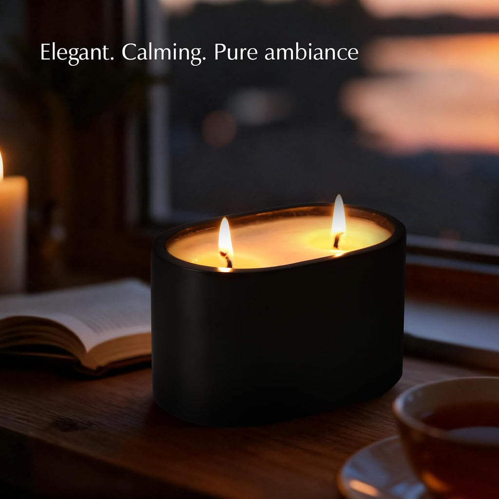 Scented Candle | Natural Black Marble Vessel |Soy Wax | 2 Cotton Wicks |Non Toxic | 10oz| 50 Hours| Warm Glow | Home