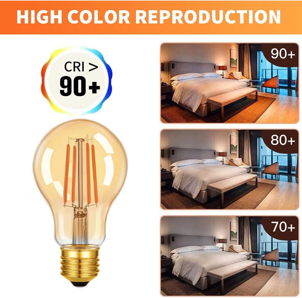 A19 Dimmable LED Edison Bulbs, 6W (60W Eq), E26, 2200K Amber, 2Pack