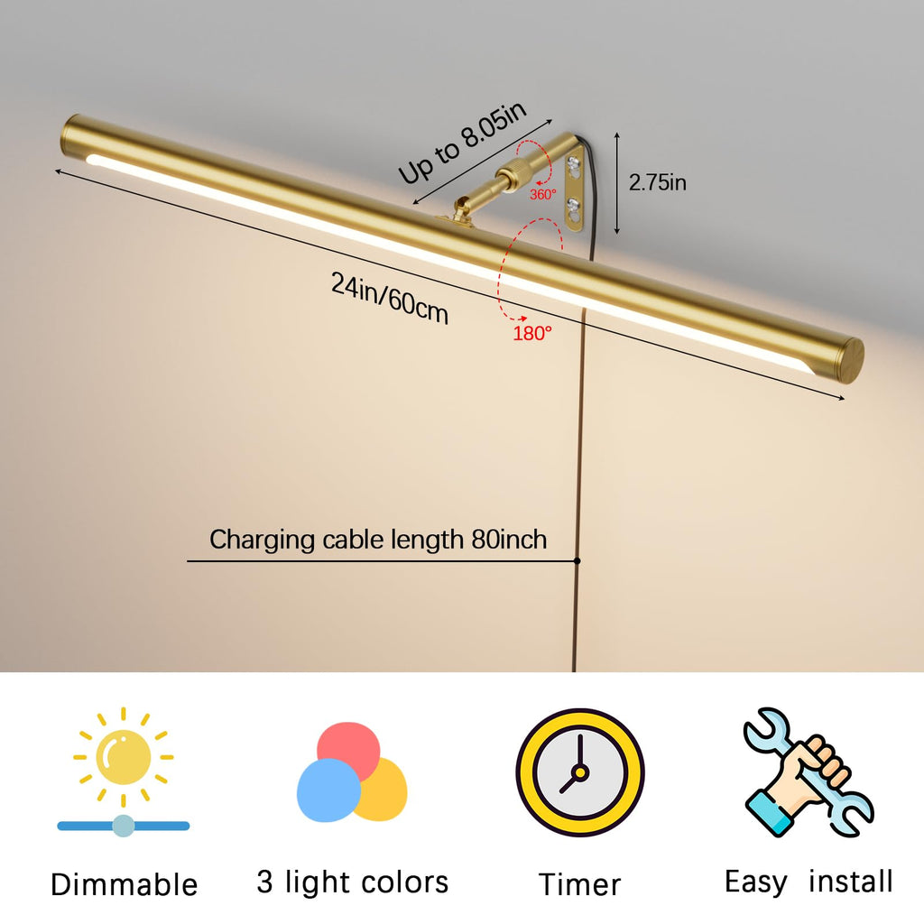 24" Plug in Picture Light 9W Gold Art Light with Remote