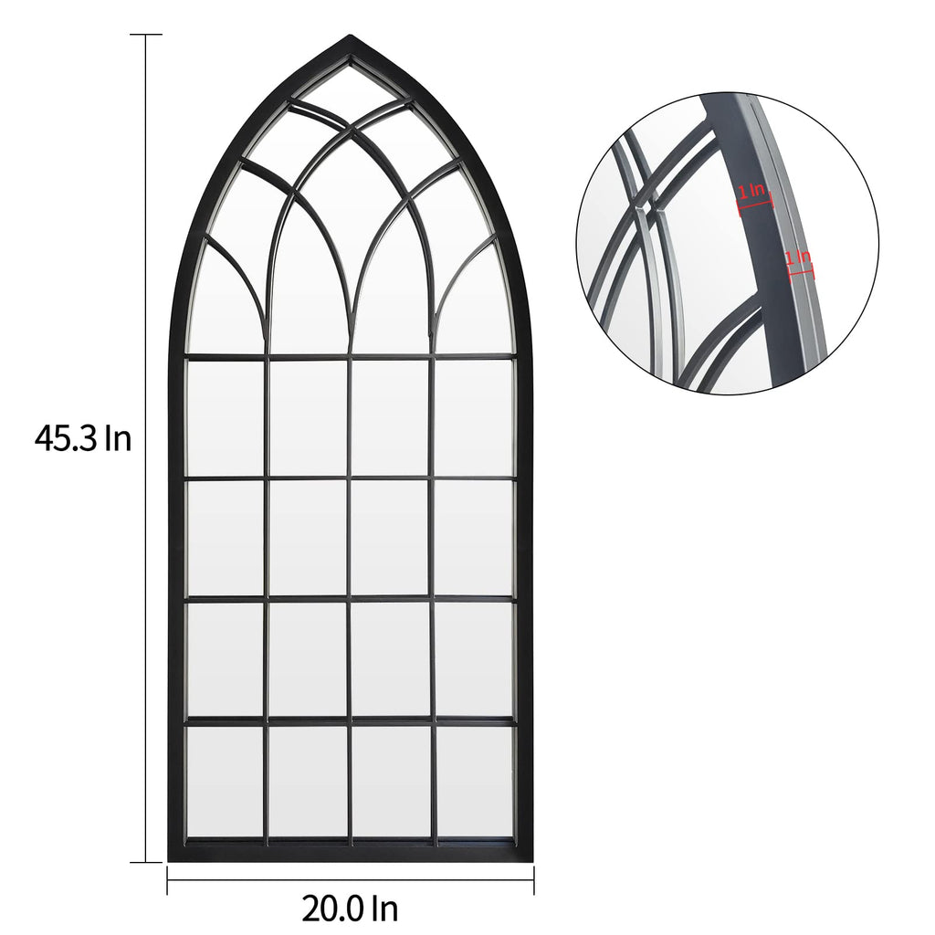 Farmhouse Window Mirror,Arched Black Mantel Mirror,Cathedral Wall Mirrors with Window Pane /Fireplace/Living