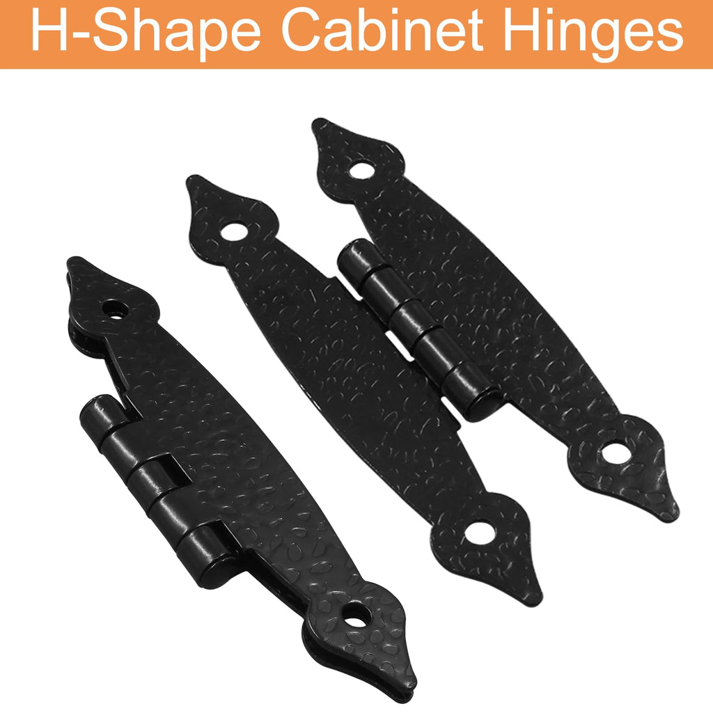 6 Pcs H-Shape Cabinet Hinges, Black Hammercraft Flat Flush Mount
