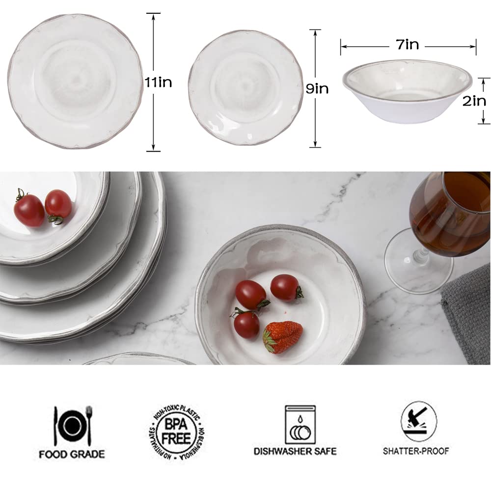 Melamine Dishes Dinnerware Sets - 12pcs Melamine Plate and Bowl Set White