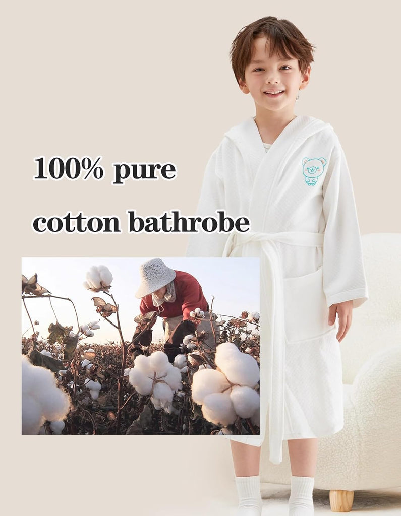 Girls Robes Organic 100% cotton Bathrobe With Pockets Soft Hooded Spa Robe