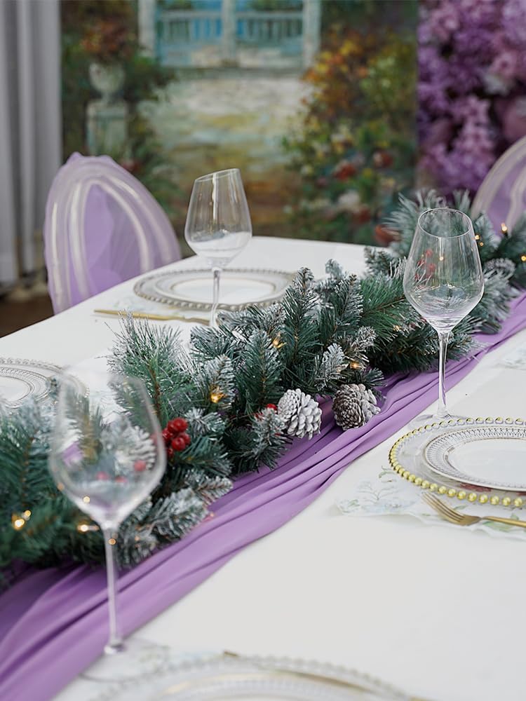 Pre-Lit Artificial Christmas Garland, Snowflake Garland, 50 Warm White Lights, Decorated with Pine Cones and Berry