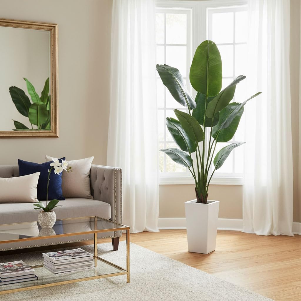 6ft Artificial Bird of Paradise Tree Decor, 6 Feet Faux Floor Plant Fake Silk Banana Leaf Tropical Trees with Pot for