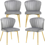 Velvet Dining Chairs Set of 4, Upholstered Dining Room Chairs with Gold Metal Legs, Mid-Century Modern Style, Grey