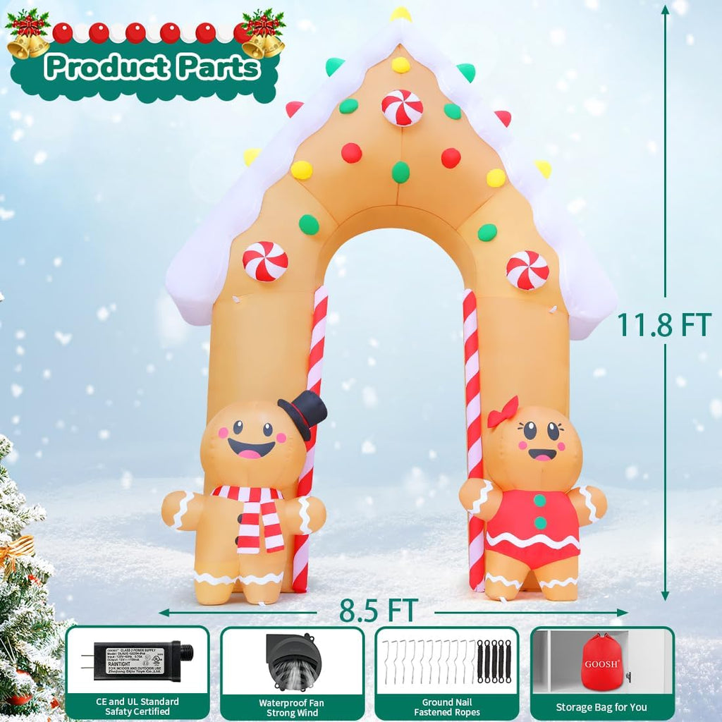 11.8 FT Christmas Inflatables Decorations Archway, Gingerbread Inflatable Yard Decorations with LED Lights