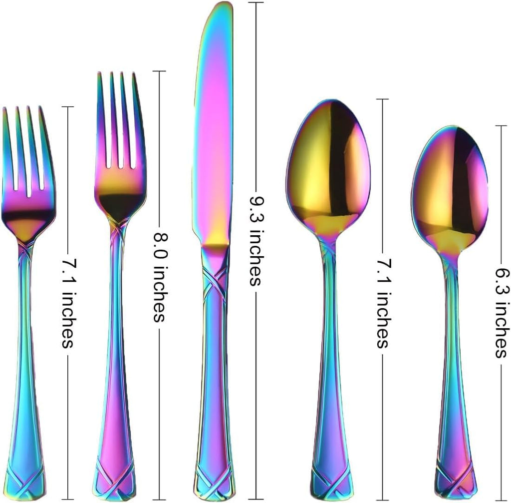 40-Piece Colorful Stainless Steel Flatware Set for 8, Rainbow Cutlery Set include Knives, Forks and Spoons, Vibrant