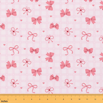 Girly Bowknot Fabric by The Yard Sweet Plaid Romantic Girls Women Sewing Fabric Crafts Heart Ribbon Bows Home Accents