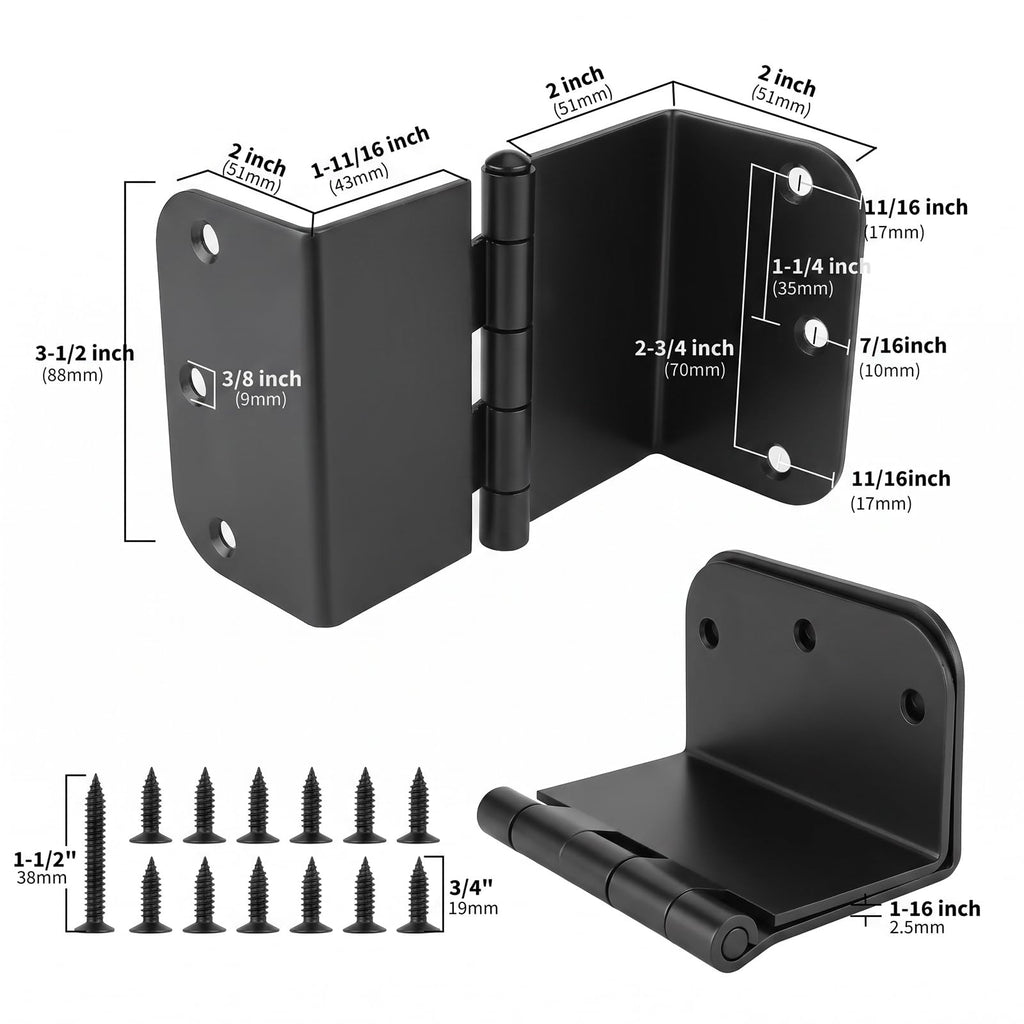 6 Pack Matte Black Offset Door Hinges 3.5" with 5/8" Inch Radius