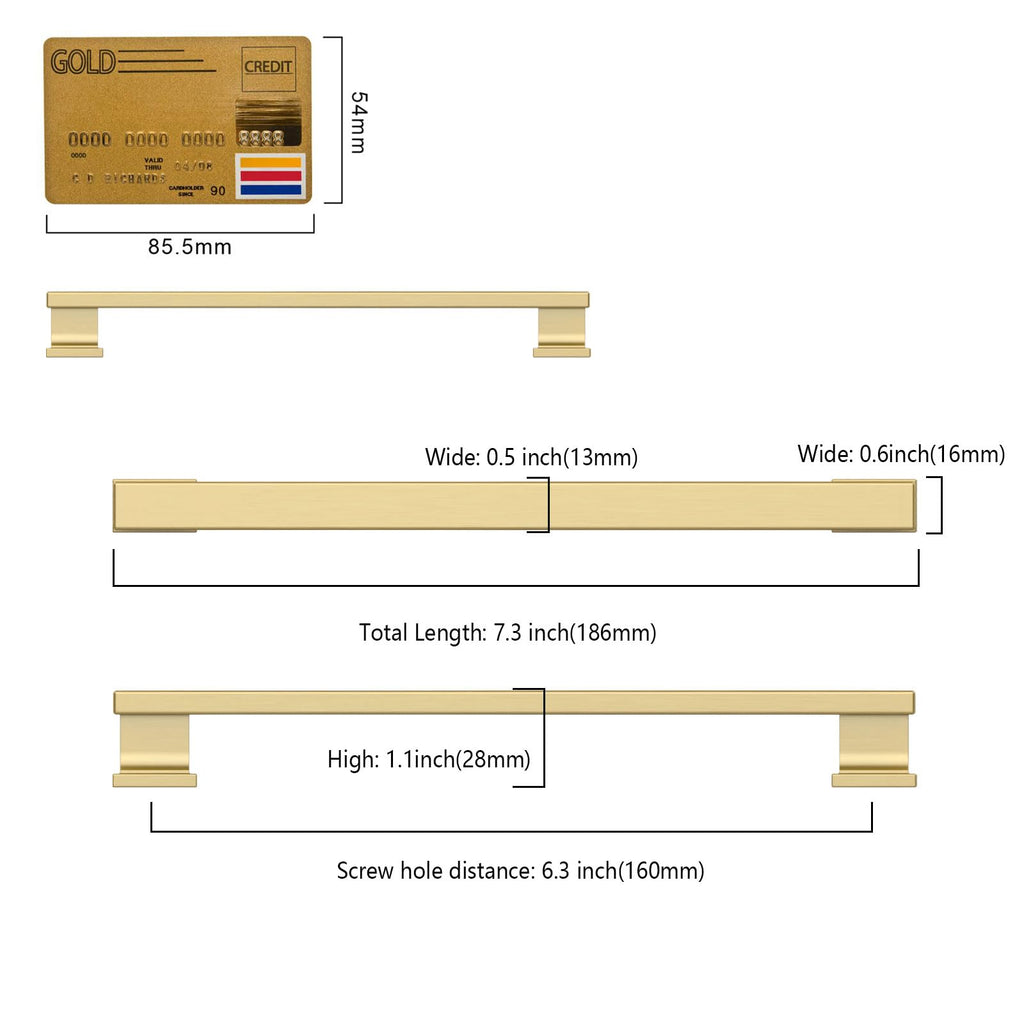 10 Pack Brushed Gold Cabinet Pulls 6.3"