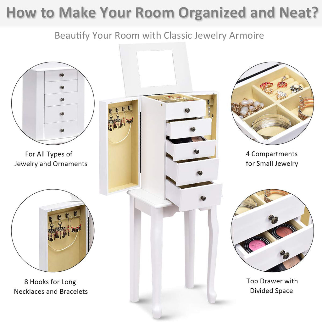Jewelry Cabinet Armoire Box Storage Chest Necklace Stand Organizer