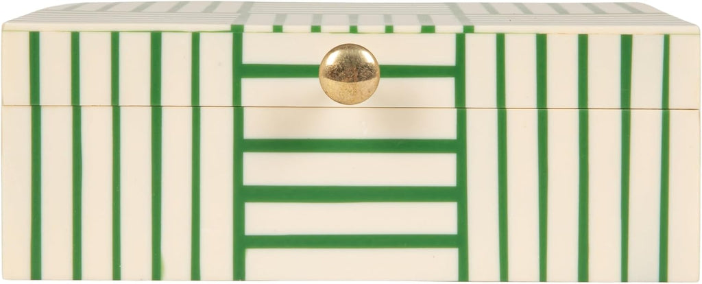 Green & White Striped Resin Storage Box