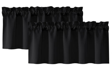 2 Panels Black Blackout Valance for Windows, 42" W x 16" L