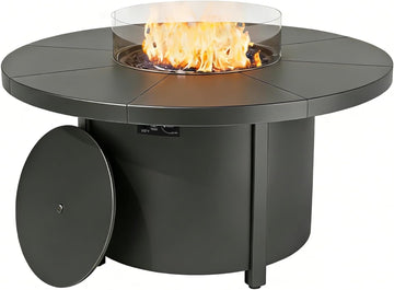 48 Inch Round Propane Fire Pit Table, 55000 BTU Auto-Ignition Gas Fire Pit with Steel Tabletop, Adjustable Flame