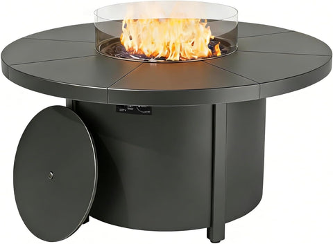 48 Inch Round Propane Fire Pit Table, 55000 BTU Auto-Ignition Gas Fire Pit with Steel Tabletop, Adjustable Flame