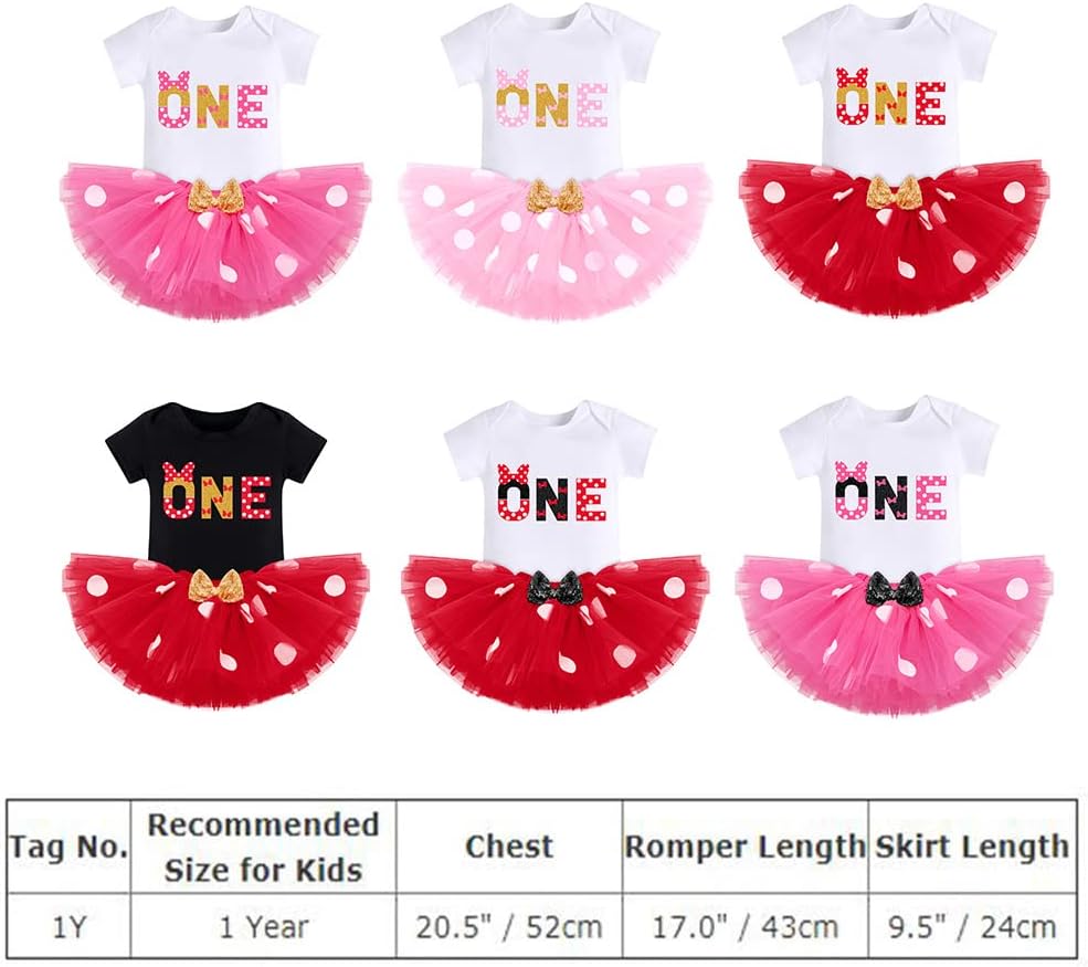 Baby Girls Half 1st 2nd 3rd Birthday Cake Smash Outfit Romper Top Mini Polka Dots Tutu Skirt Mouse Ears Headband Set