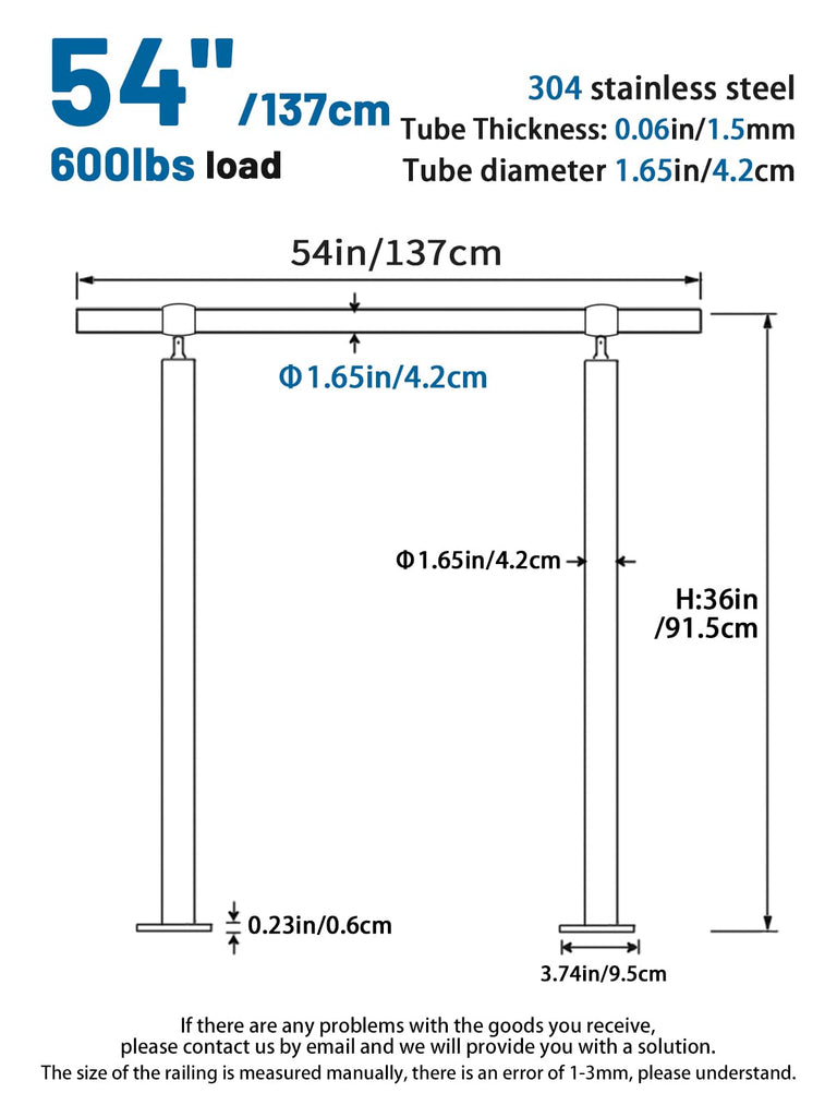 4 Step Stair Railing, Handrail for Indoor Outdoor Steps, 1.65 in Round DIY 304 Stainless Steel Transitional Porch