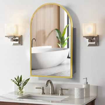 Arched Gold Medicine Cabinet with Mirror 20 x31 Inch
