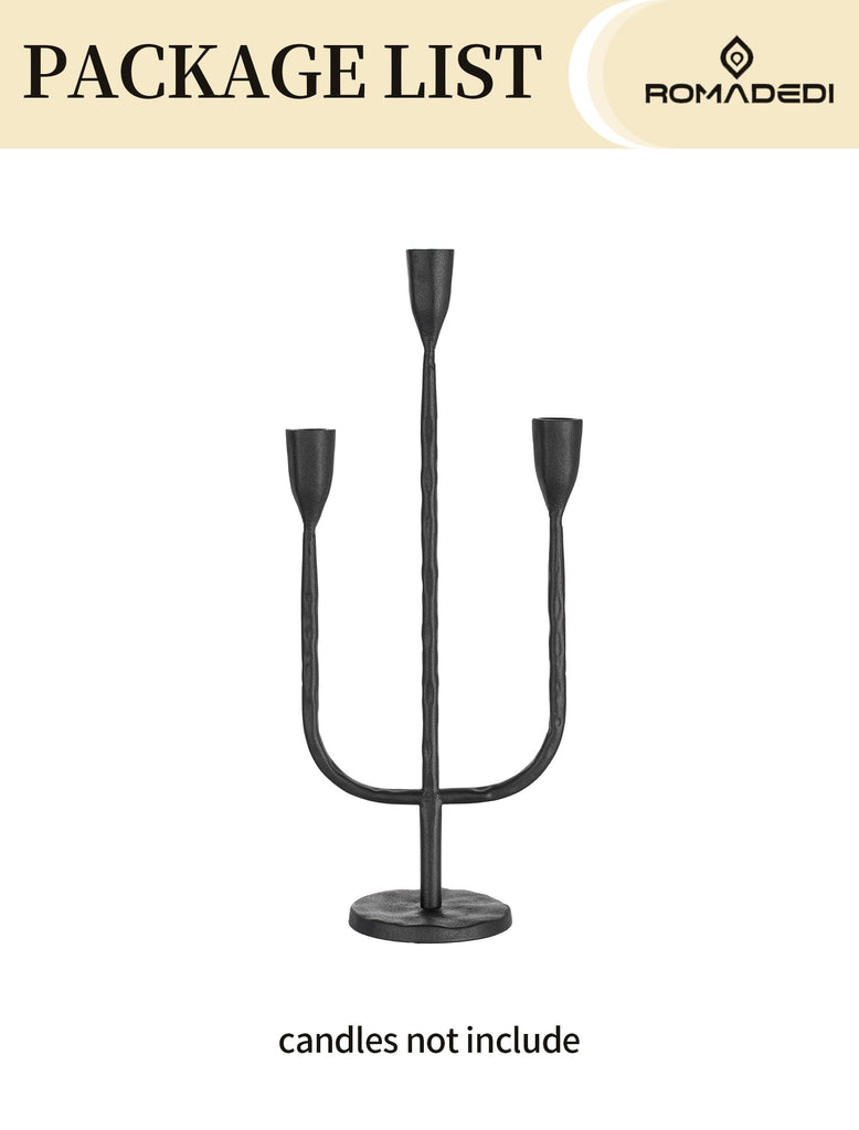 Black Candelabra Candle Holder, 16.9 in, Cast Iron