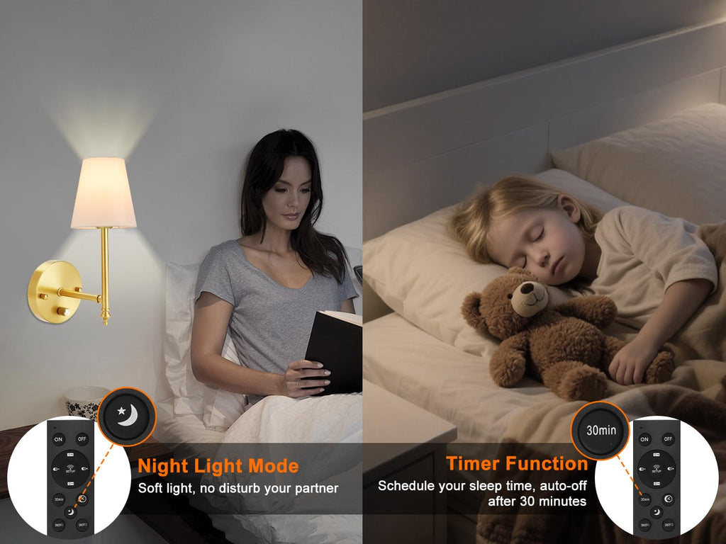 Wall Sconces Set of Two with Remote Control, Dimmable, Adjustable Colors 2700-6500K, Plug in Wall Sconces with White