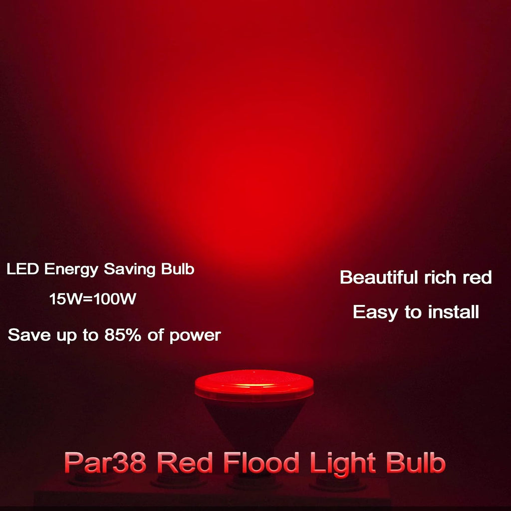 Par38 Red Flood Light Bulb - 15W (100Watt Equivalent) - E26 Base Red LED Flood Lights, Party Decoration