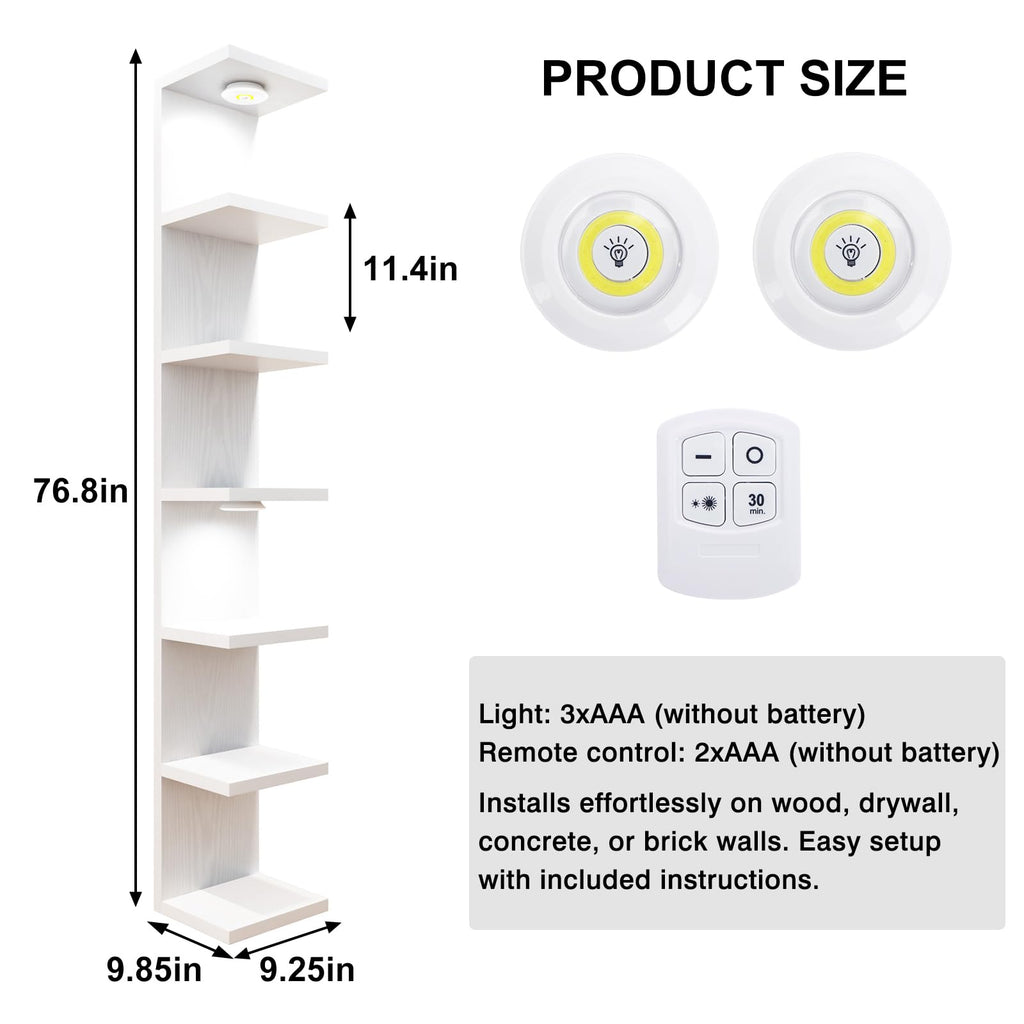 7 Tier Wall Shelf with LED Lights Lack Shelf for Room Decor White