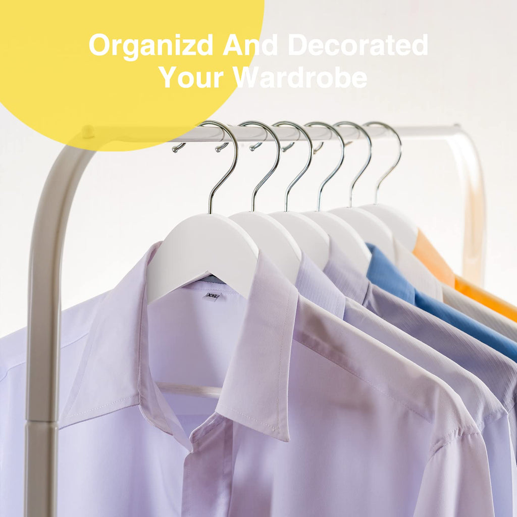 White Wooden Hangers 30 Pack Slim Coat Hangers for Closet with Smooth Finish, Shirt, Suit, Dress, Heavy Duty Clothes