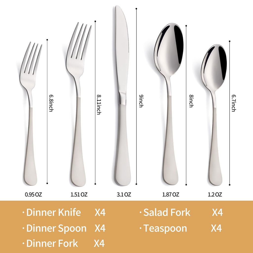 20-Piece Off white Silverware Set 18/0 Stainless Steel Silverware Set Off white Handle Cutlery Set Service for 4