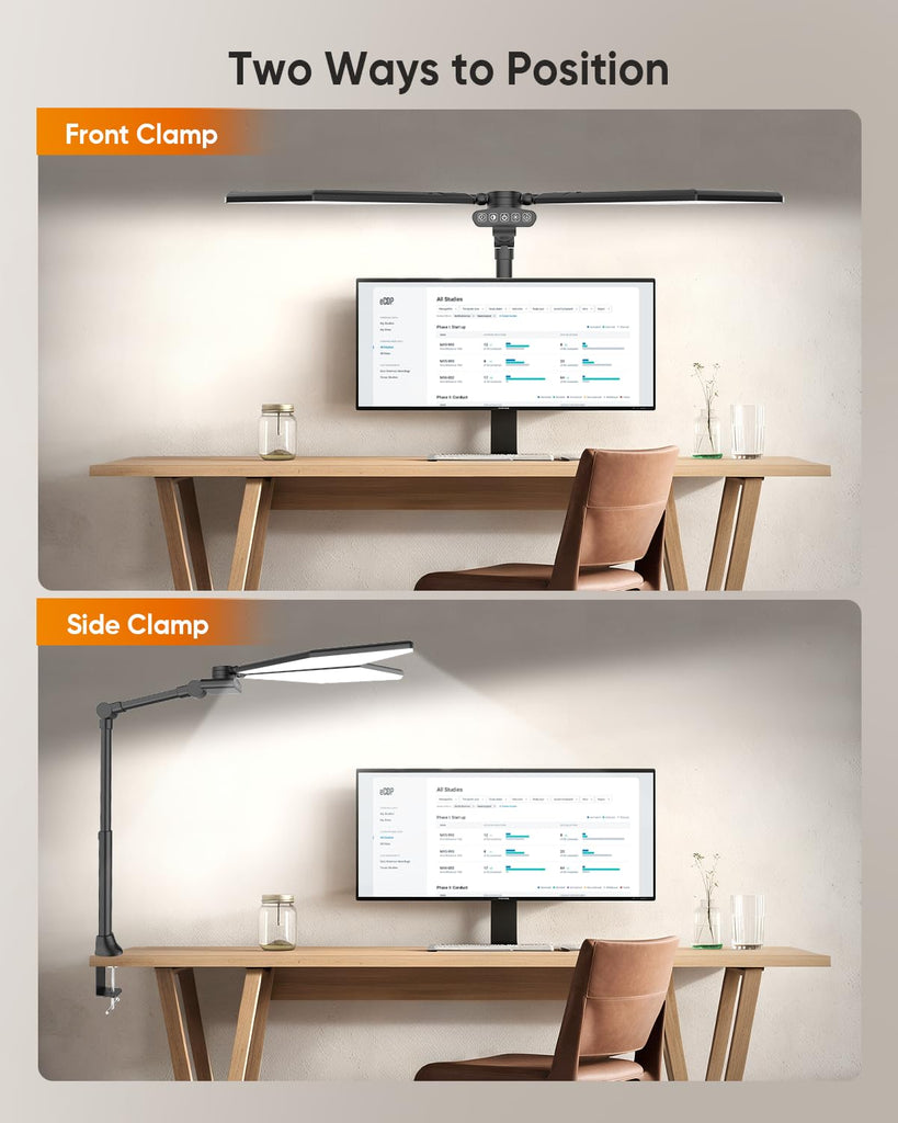 36W LED Desk Lamp with Clamp, Dual-Head Architect Lamp with Remote, Black
