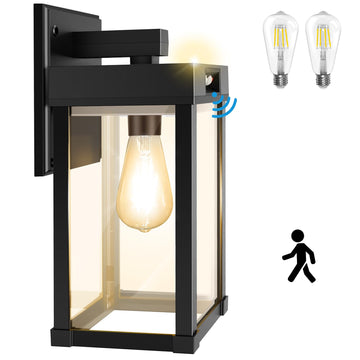 Solar Wall Lights Outdoor with 3 Lighting Modes & Motion Sensor, Solar Porch Light with 2 Bulbs, Waterproof Outdoor