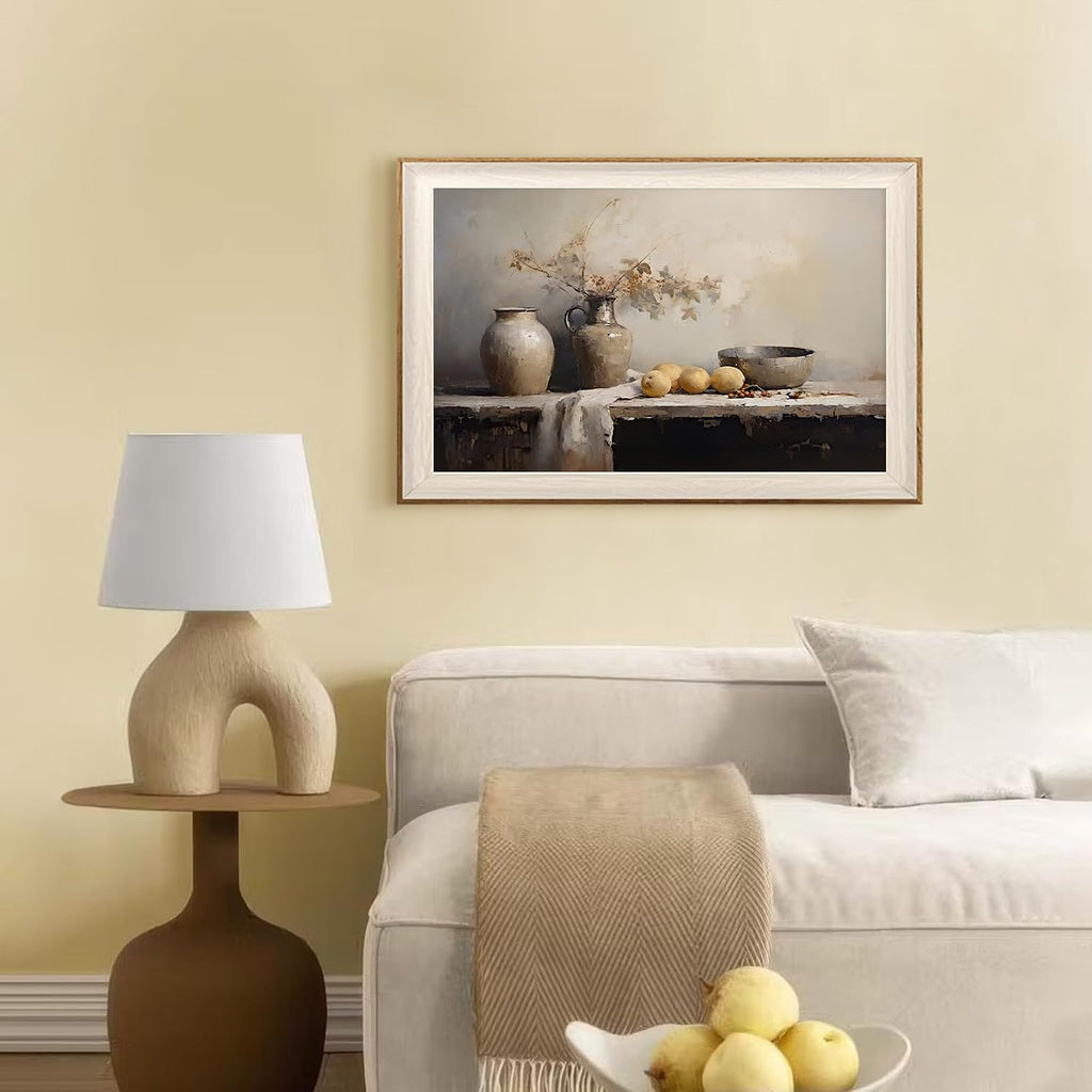 Framed Kitchen Wall Art Prints, Rustic Kitchen Farmhouse Wall Decor Living Room, Vintage Jars Still Life Oil Painting