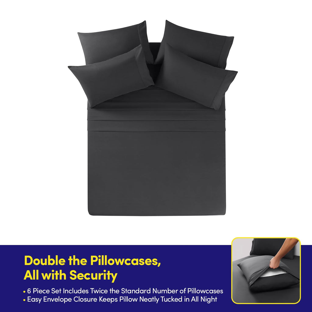 California King Deep Pocket Sheet Sets - 6-piece Extra Deep Pocket Bed Sheets with Built-in Elastic Corner Straps