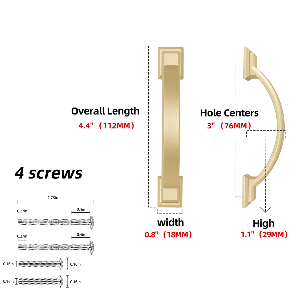 20 Pack 3 Inch Cabinet Pulls Brushed Gold Kitchen Cabinet Handles Zinc Alloy Drawer Pulls Solid Cabinet Hardware