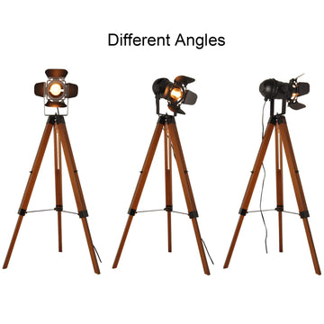 Vintage Adjustable Wood Tripod Floor Lamp, Camera Large