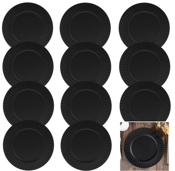 Matte Black Ribbed Charger Plates, 12.56 Inch, Set of 12