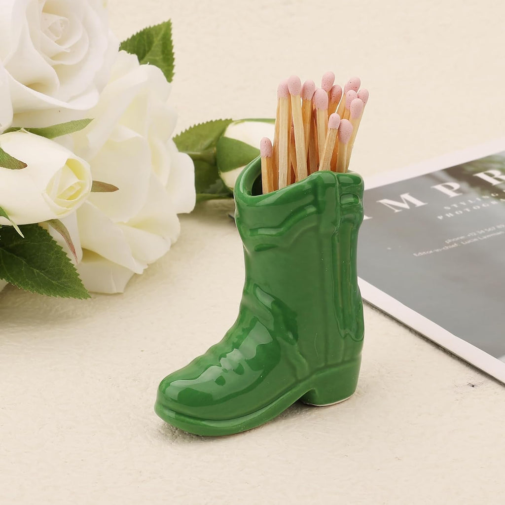 Cowboy Boot Match Holder with Striker, Decorative Matches Box, Very Cute Addition for Interior Decor (Green)