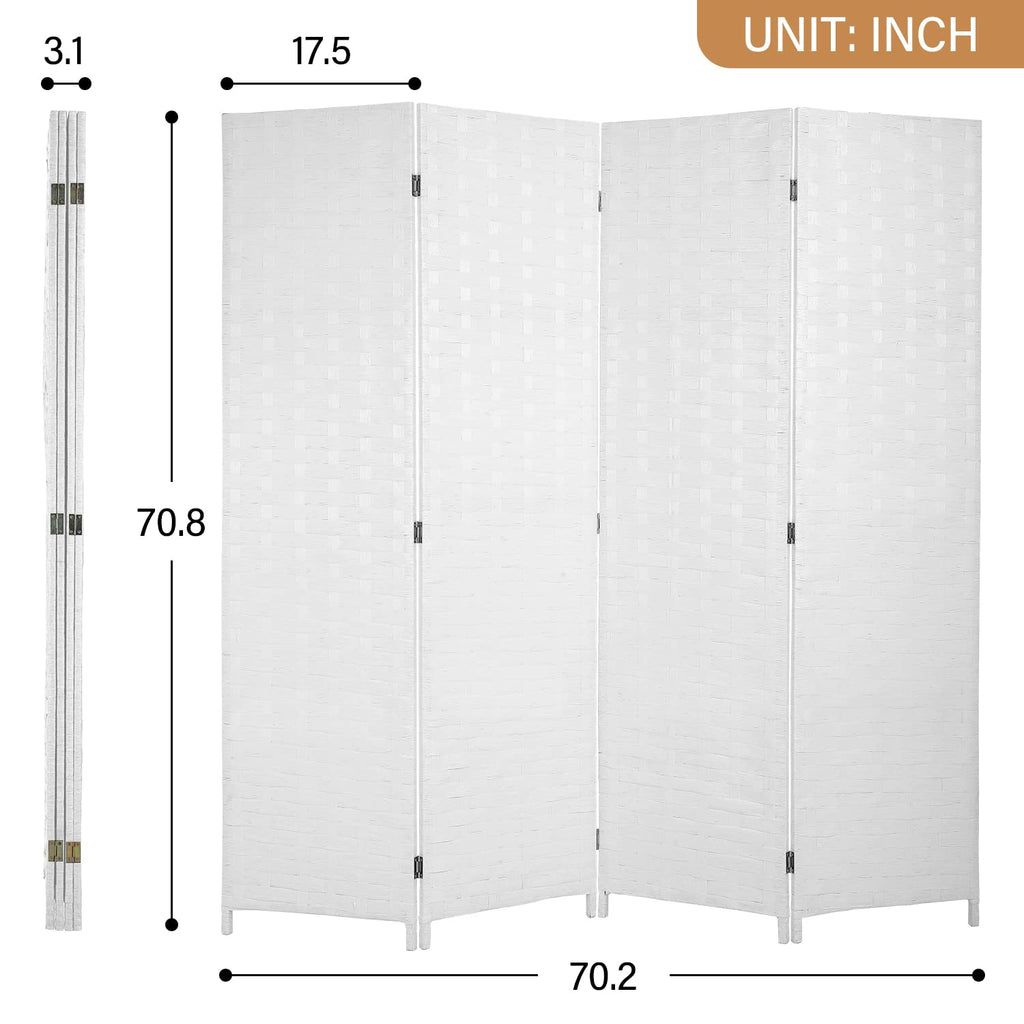 4-Panel Folding Room Divider | 6ft, White | Light & Portable