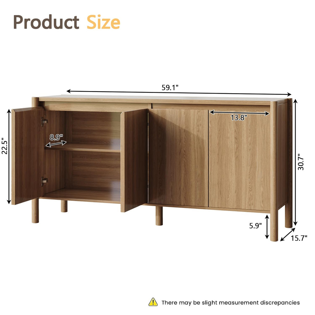 59" Oak Sideboard Buffet Cabinet with Solid Wood Legs