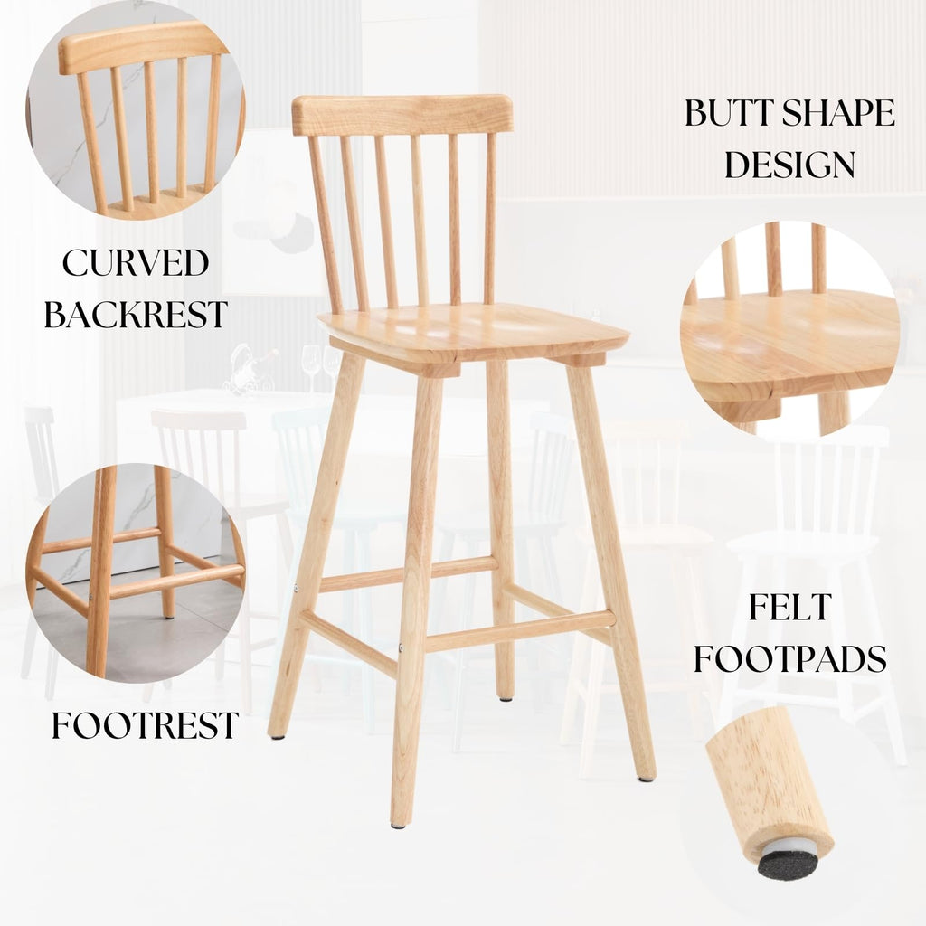 26" Windsor Counter Height Bar Stools Set of 4, Farmhouse Wooden Counter Stools with Spindle Back, Modern Rustic