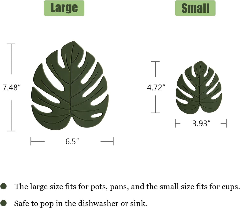 Silicone Trivet Mat, Monstera Pot Holder Hot Pads for Table & Countertop, Soft Rubber Multi-Use Trivets - Set of 2