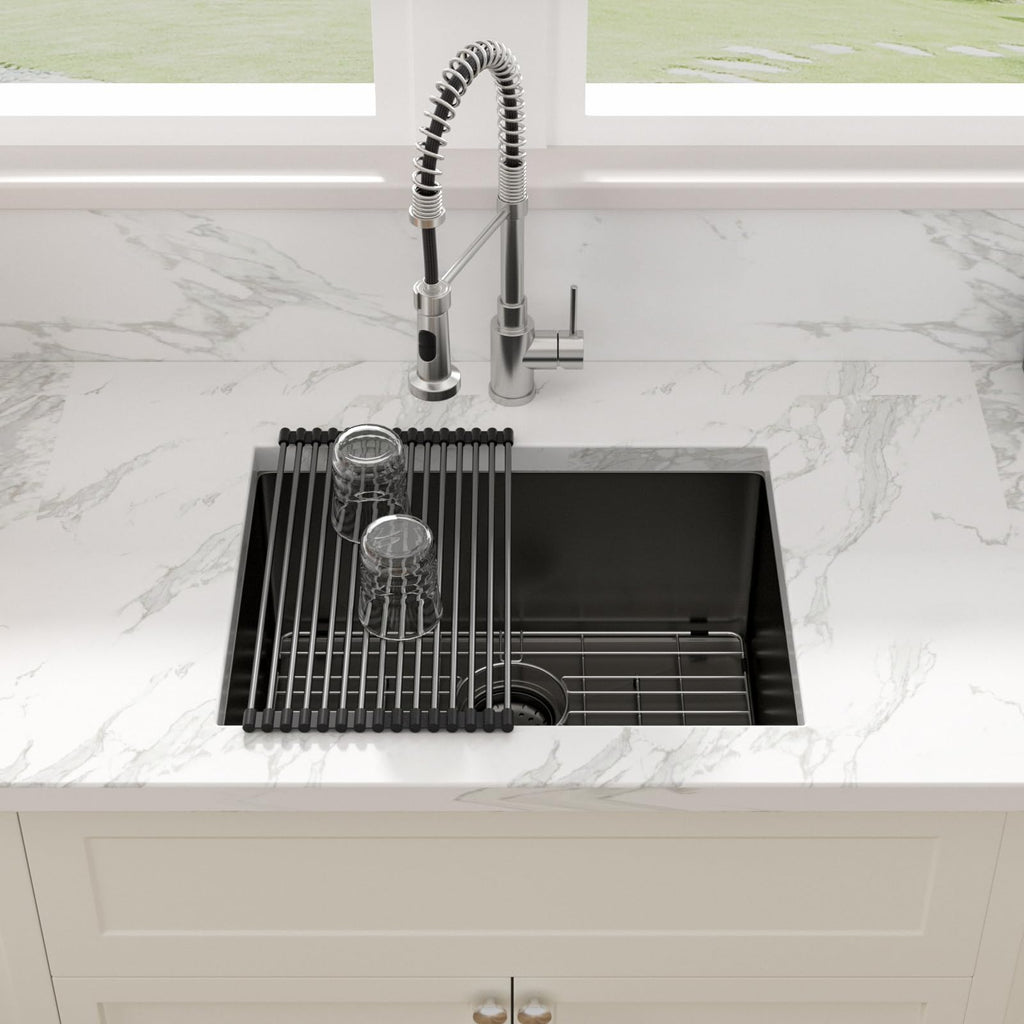 Undermount Bar Sink Black - 23 x 18 inch Bar Prep Kitchen Sink Gunmetal Black 16 Gauge Stainless Steel 23X18 Single