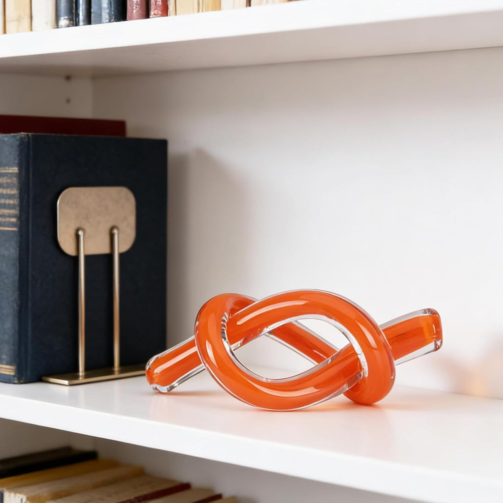 Hand Blown Glass Knot Art Sculpture, Blown Glass Art Decorative Object Decor, Single Hand-Blown Accent, Shelf