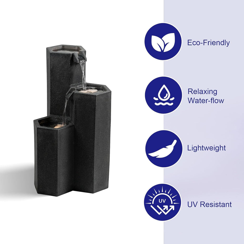 27.95“” H 3-Tiers Cascading Outdoor Water Fountain Made with Eco-Friendly Recyclable Materials, Polyethylene