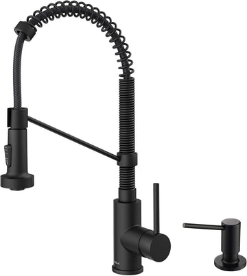 Bolden 18-Inch Single Handle Commercial Style Pull-Down Kitchen Faucet with Soap Dispenser in Matte Black