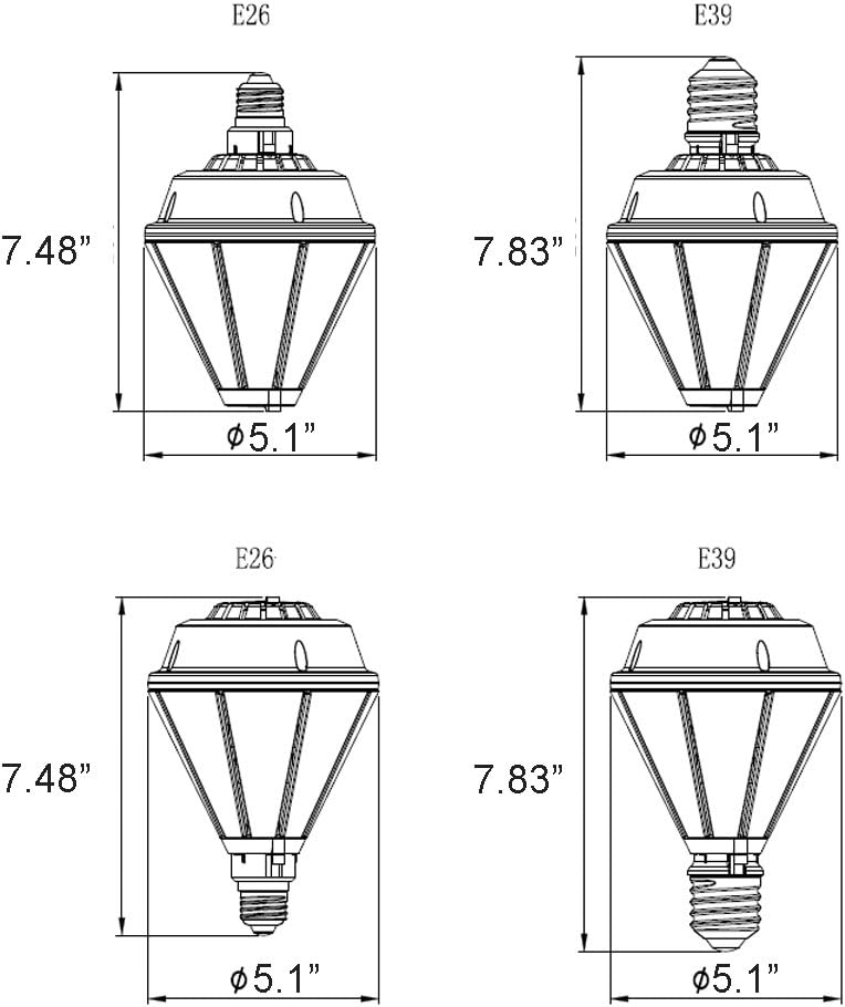 80W LED Post Top Bulb, Removable E26&E39 Mogul Base Corn Light