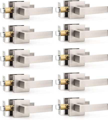 10 Pack Brushed Nickel Passage Door Levers Interior Door Handles, Heavy Duty Closet Hallway Door Knobs
