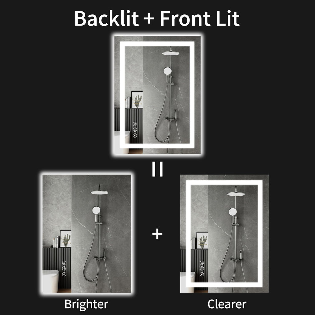 LED Bathroom Mirrors 24"x40" Bathroom Mirror with Lights for Wall, Backlit + Front Lit, 3 Colors, Anti-Fog, Dimmable
