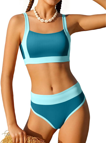 Girls Swimsuit Color Block Bikini Sets Adjustable Straps Two Piece Bathing Suit Swimwear for Teens